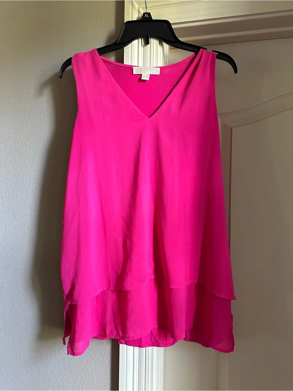 hot pink michael kors dress Bright V-Neck Layered Chiffon Tank Faviana Dress 11222